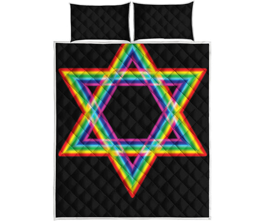 Rainbow Star of David Print Quilt Bed Set