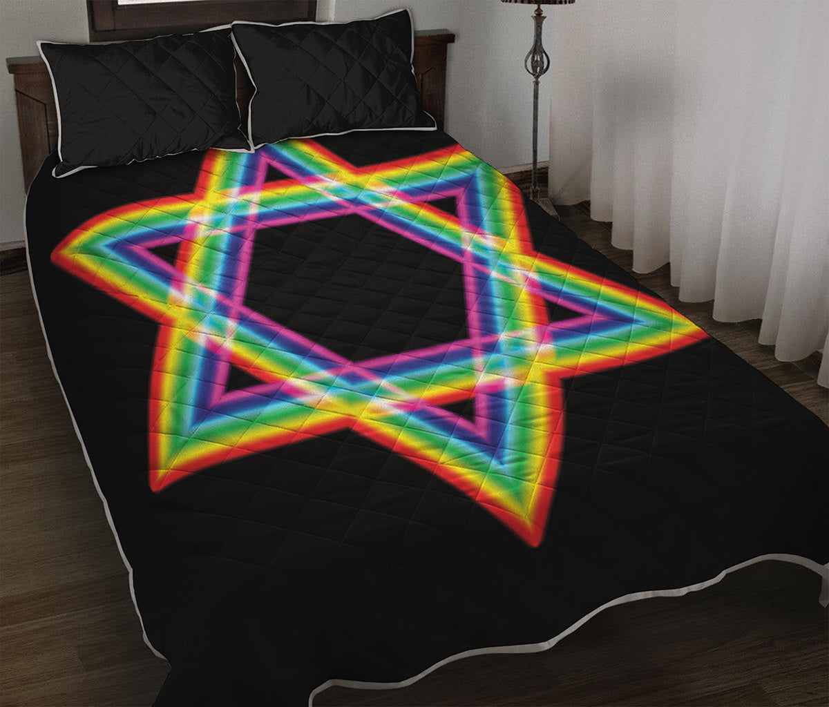 Rainbow Star of David Print Quilt Bed Set