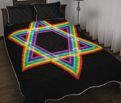 Rainbow Star of David Print Quilt Bed Set