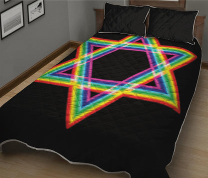 Rainbow Star of David Print Quilt Bed Set
