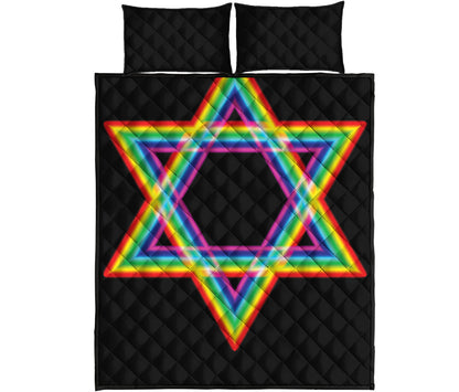 Rainbow Star of David Print Quilt Bed Set