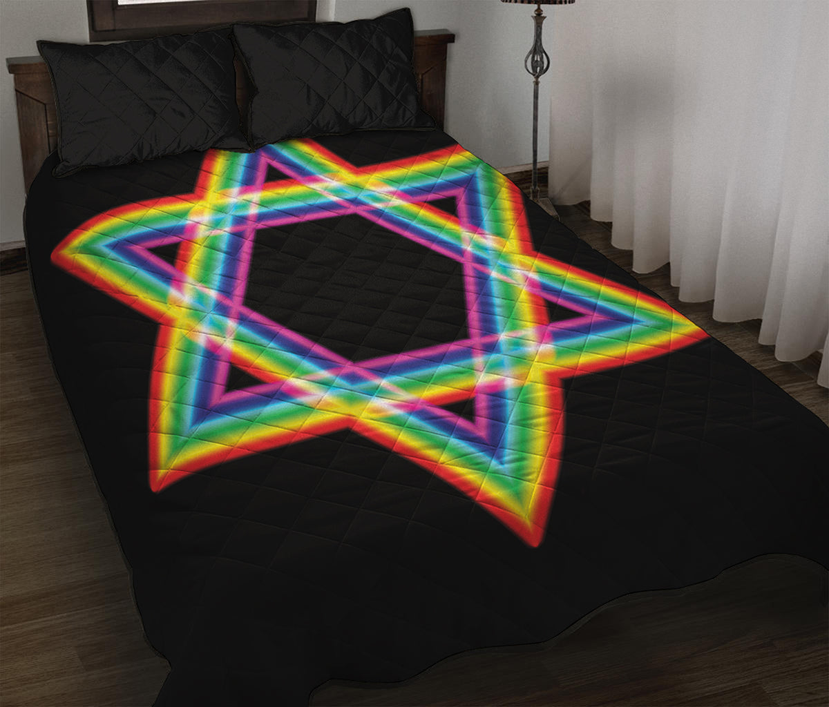 Rainbow Star of David Print Quilt Bed Set