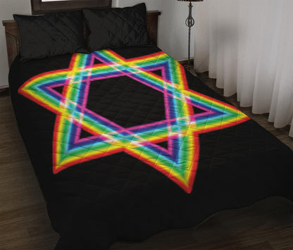 Rainbow Star of David Print Quilt Bed Set