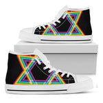 Rainbow Star of David Print White High Top Shoes
