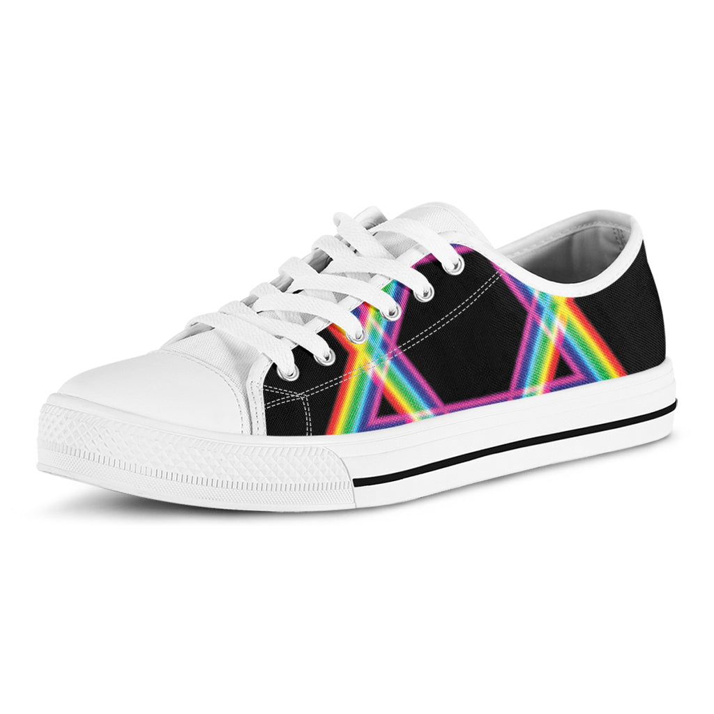Rainbow Star of David Print White Low Top Shoes