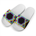 Rainbow Star of David Print White Slide Sandals