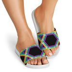 Rainbow Star of David Print White Slide Sandals
