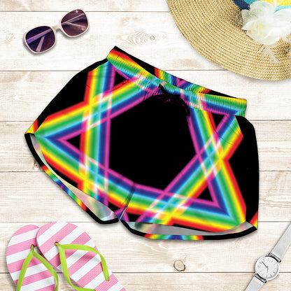 Rainbow Star of David Print Women's Shorts