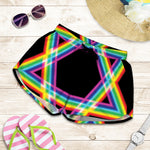 Rainbow Star of David Print Women's Shorts