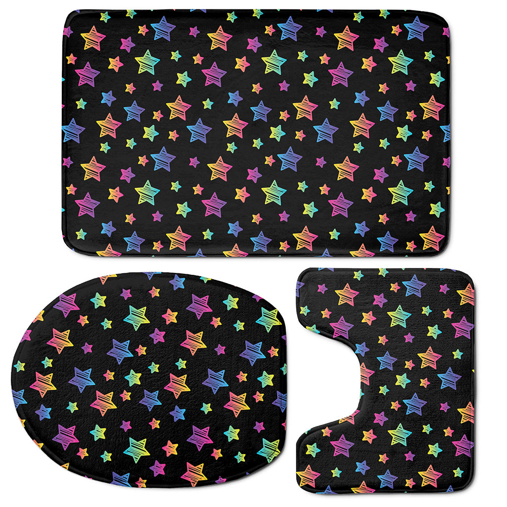 Rainbow Stars Pattern Print 3 Piece Bath Mat Set