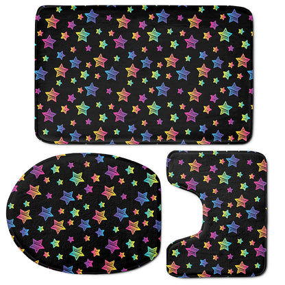 Rainbow Stars Pattern Print 3 Piece Bath Mat Set