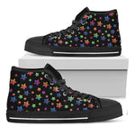 Rainbow Stars Pattern Print Black High Top Shoes