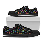 Rainbow Stars Pattern Print Black Low Top Shoes