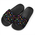Rainbow Stars Pattern Print Black Slide Sandals