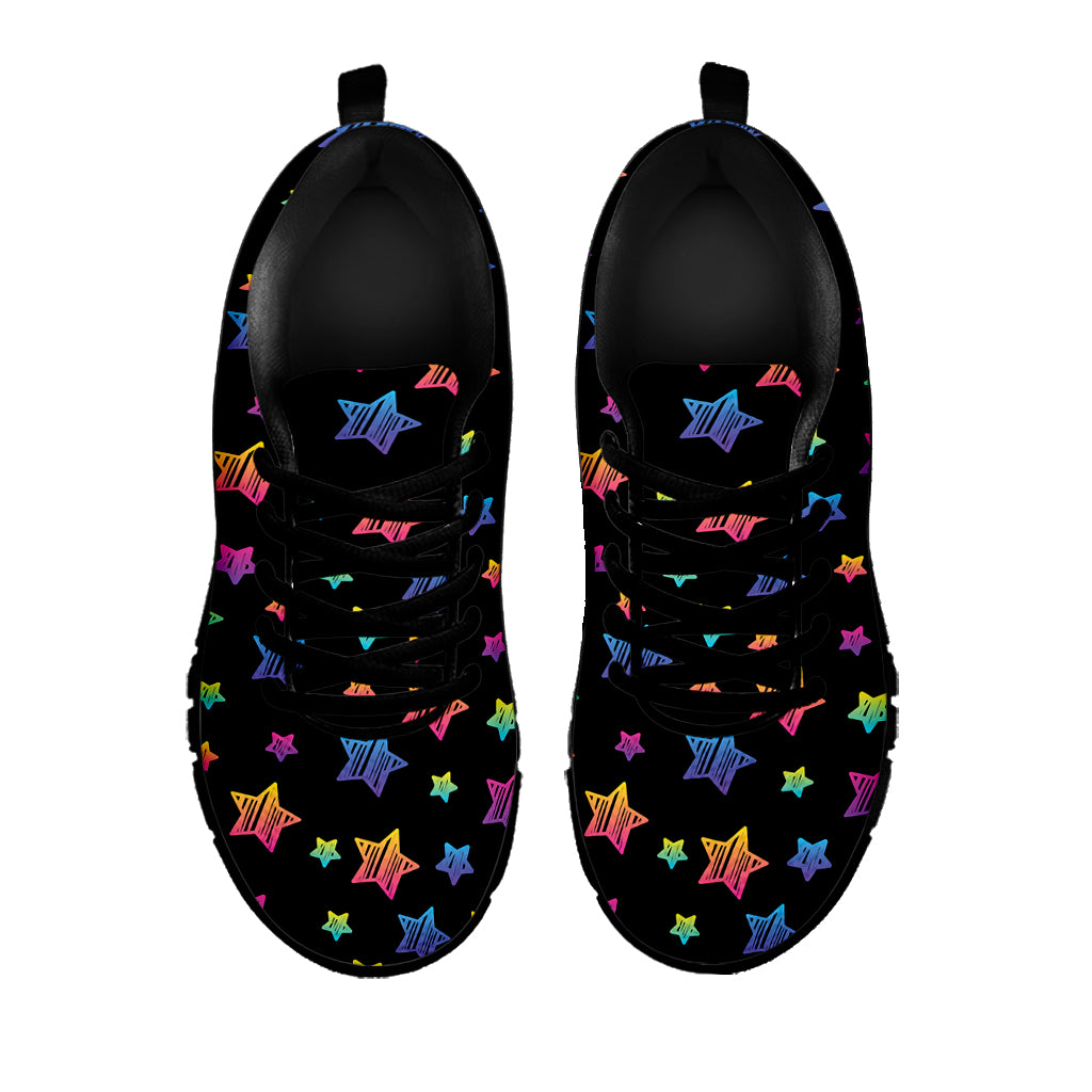 Rainbow Stars Pattern Print Black Sneakers