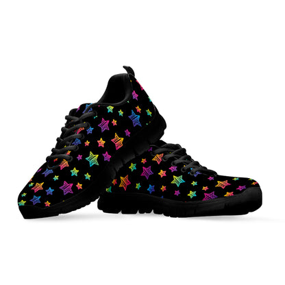 Rainbow Stars Pattern Print Black Sneakers