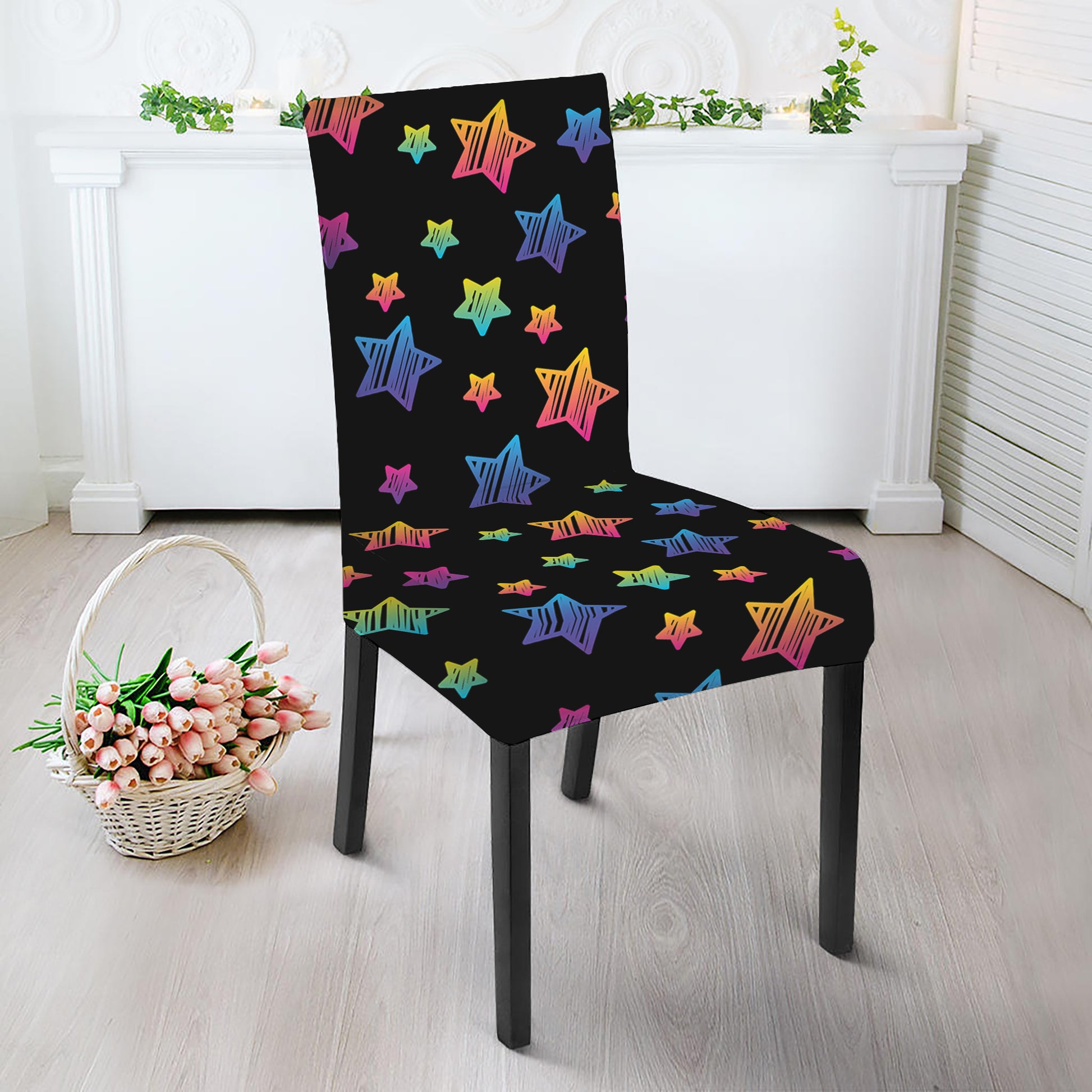 Rainbow Stars Pattern Print Dining Chair Slipcover