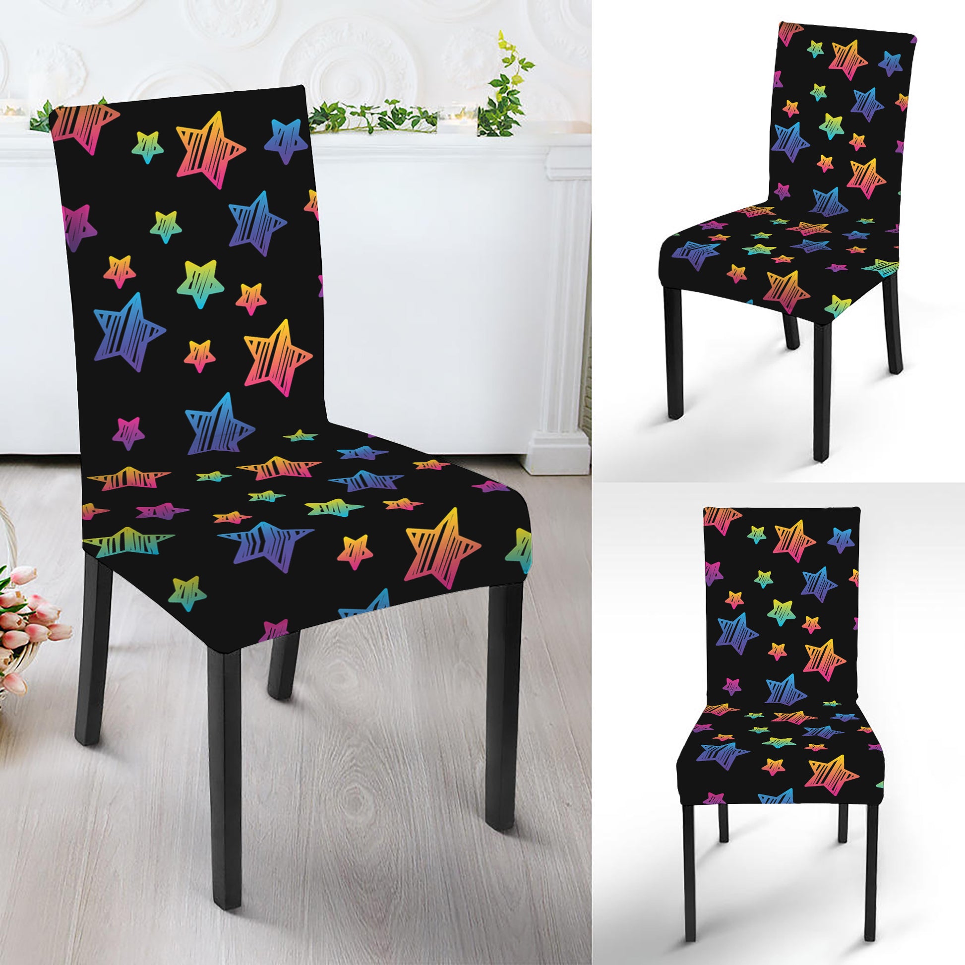 Rainbow Stars Pattern Print Dining Chair Slipcover