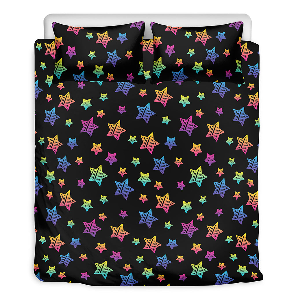 Rainbow Stars Pattern Print Duvet Cover Bedding Set