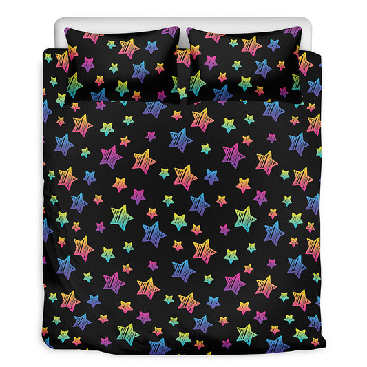 Rainbow Stars Pattern Print Duvet Cover Bedding Set