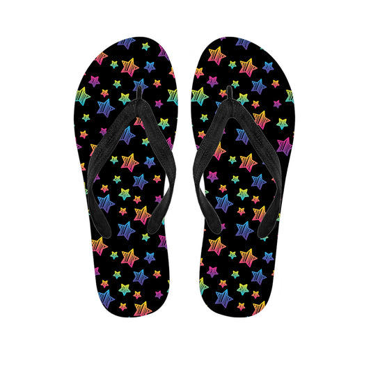 Rainbow Stars Pattern Print Flip Flops