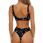 Rainbow Stars Pattern Print Front Bow Tie Bikini