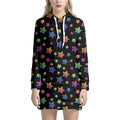 Rainbow Stars Pattern Print Pullover Hoodie Dress
