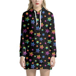 Rainbow Stars Pattern Print Hoodie Dress