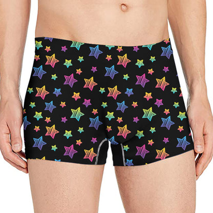 Rainbow Stars Pattern Print Men's Boxer Briefs