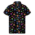 Rainbow Stars Pattern Print Men's Short Sleeve Shirt