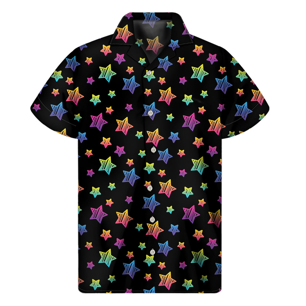 Rainbow Stars Pattern Print Men's Short Sleeve Shirt