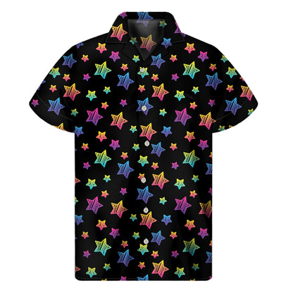 Rainbow Stars Pattern Print Men's Short Sleeve Shirt