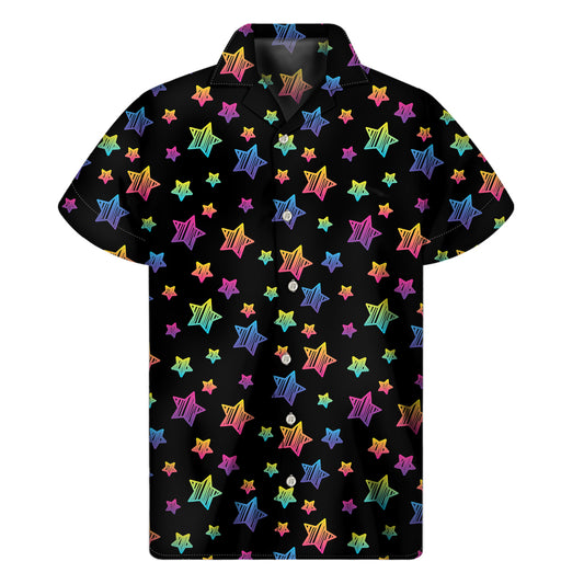 Rainbow Stars Pattern Print Men's Short Sleeve Shirt