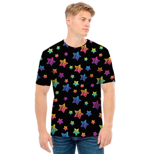 Rainbow Stars Pattern Print Men's T-Shirt