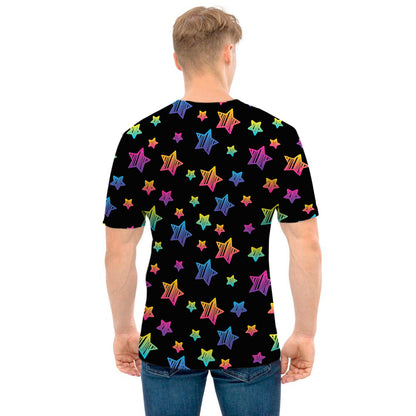 Rainbow Stars Pattern Print Men's T-Shirt