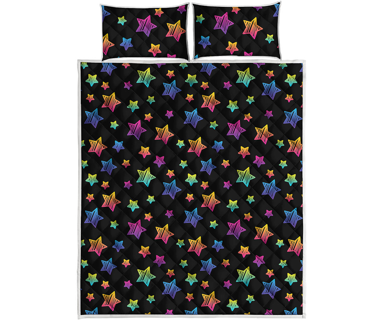 Rainbow Stars Pattern Print Quilt Bed Set