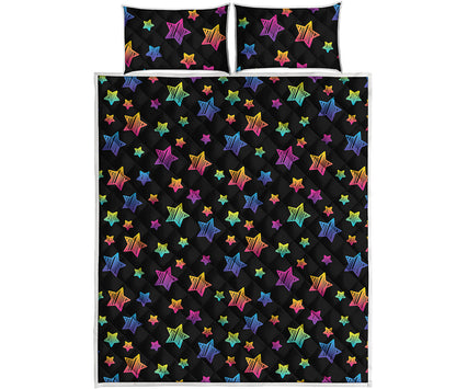 Rainbow Stars Pattern Print Quilt Bed Set
