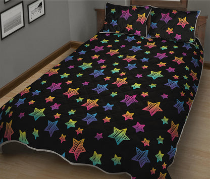 Rainbow Stars Pattern Print Quilt Bed Set