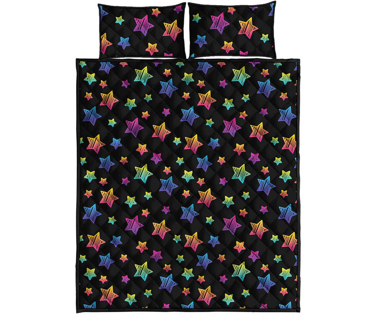 Rainbow Stars Pattern Print Quilt Bed Set