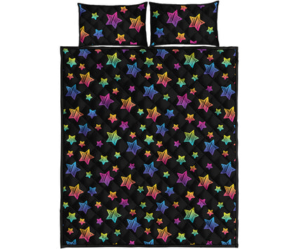 Rainbow Stars Pattern Print Quilt Bed Set