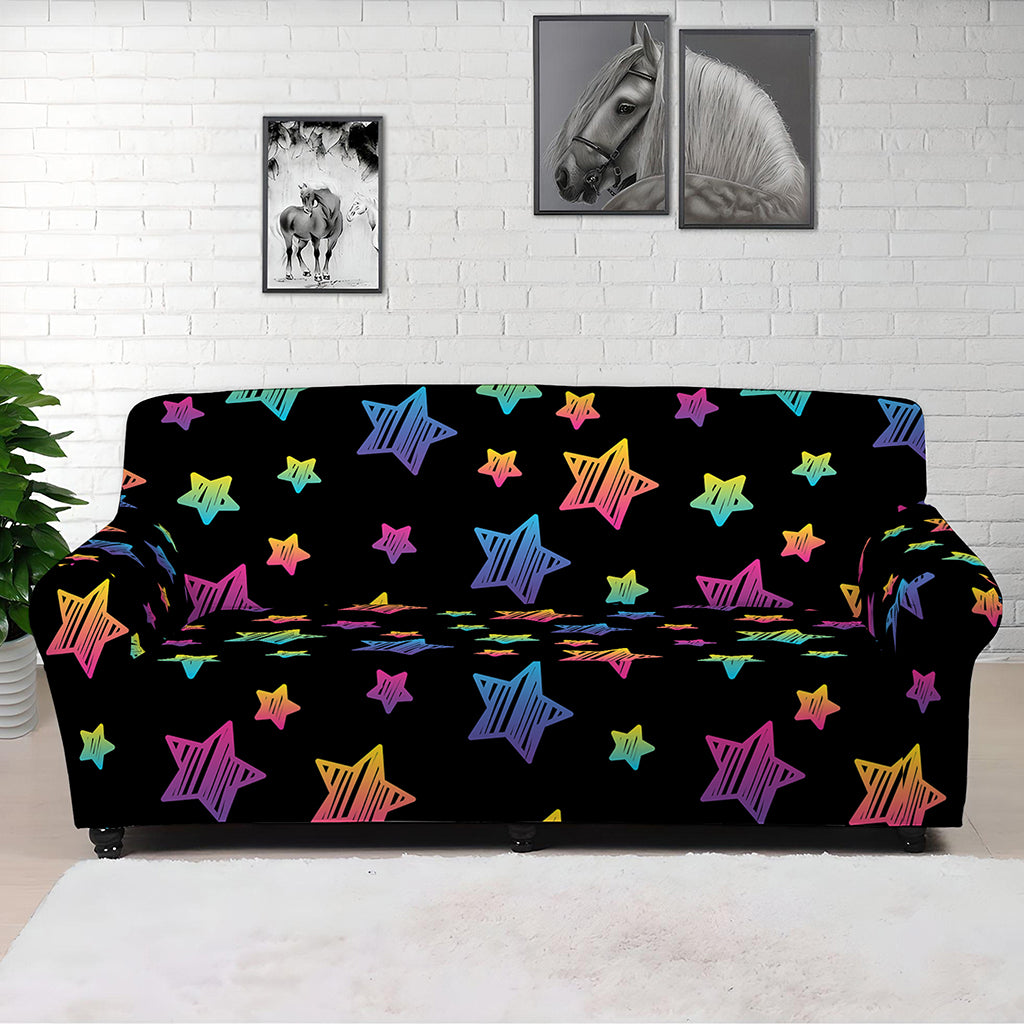 Rainbow Stars Pattern Print Sofa Cover