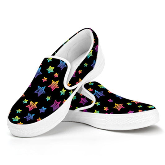 Rainbow Stars Pattern Print White Slip On Shoes