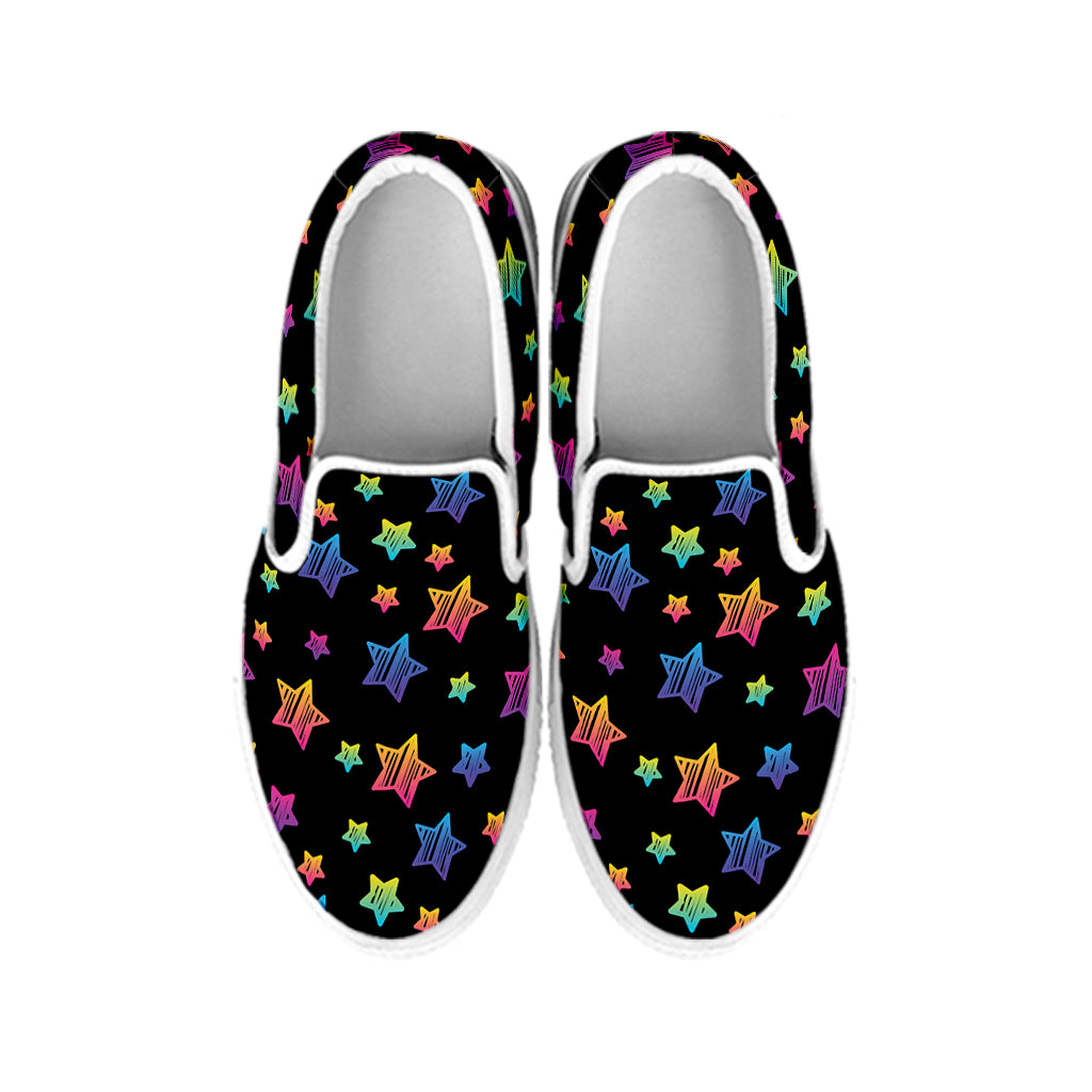 Rainbow Stars Pattern Print White Slip On Shoes