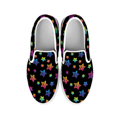 Rainbow Stars Pattern Print White Slip On Shoes