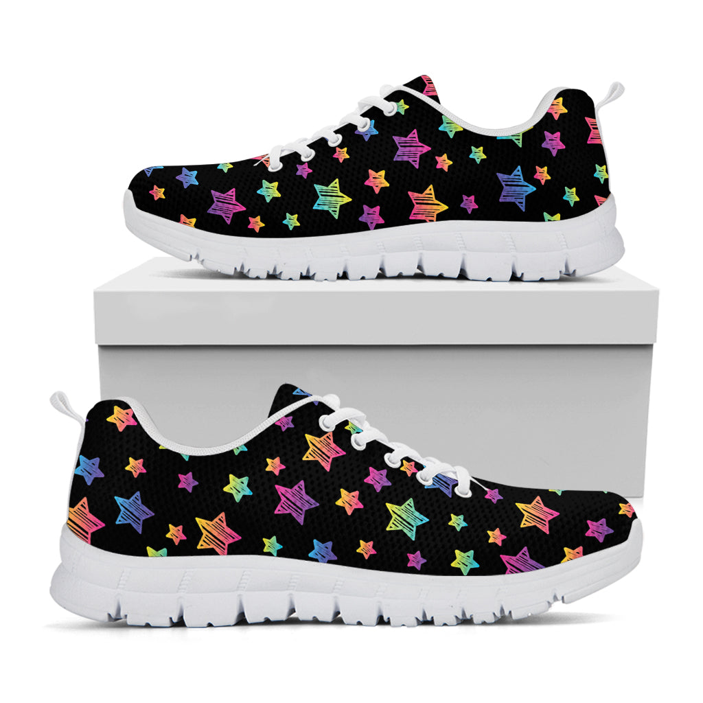 Rainbow Stars Pattern Print White Sneakers