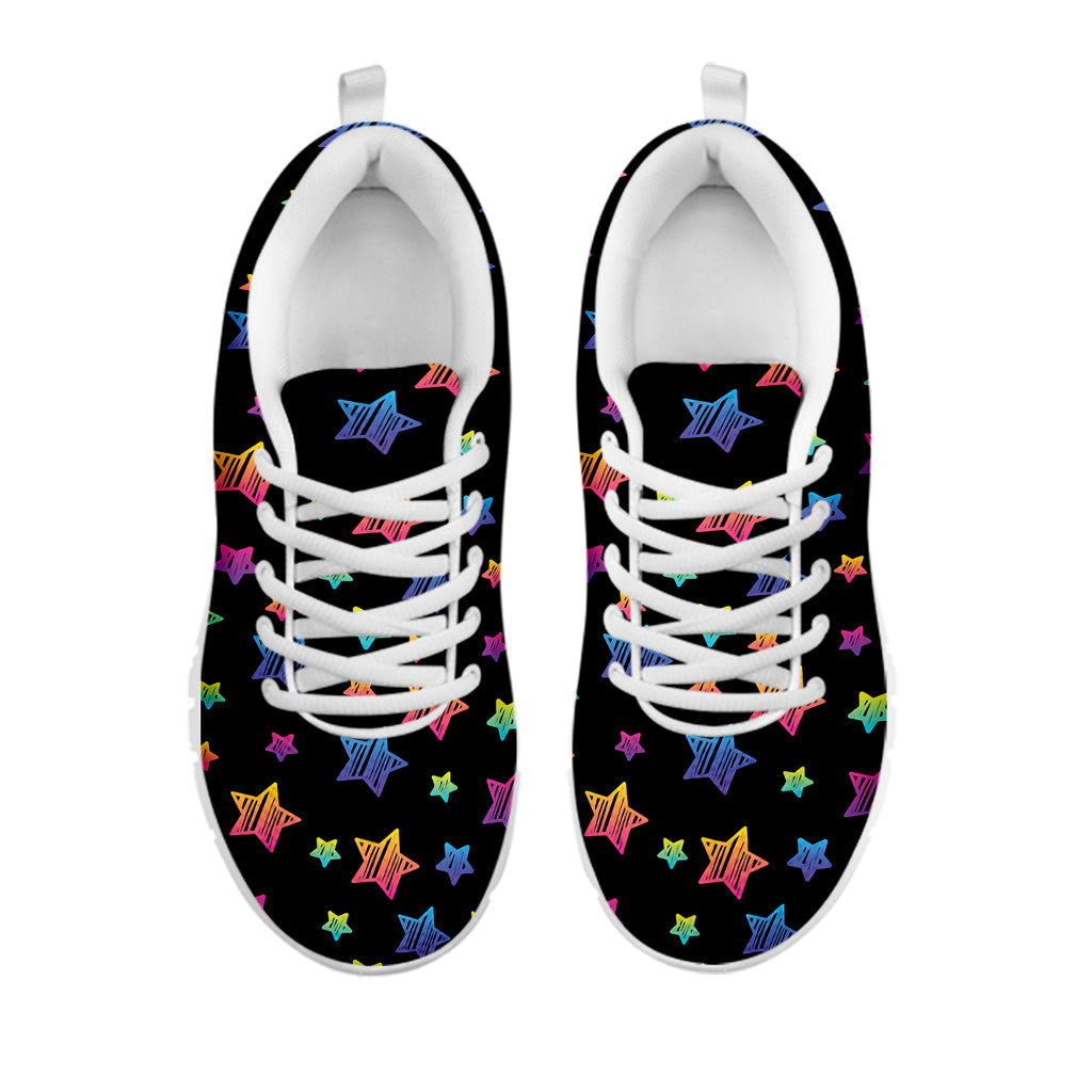 Rainbow Stars Pattern Print White Sneakers