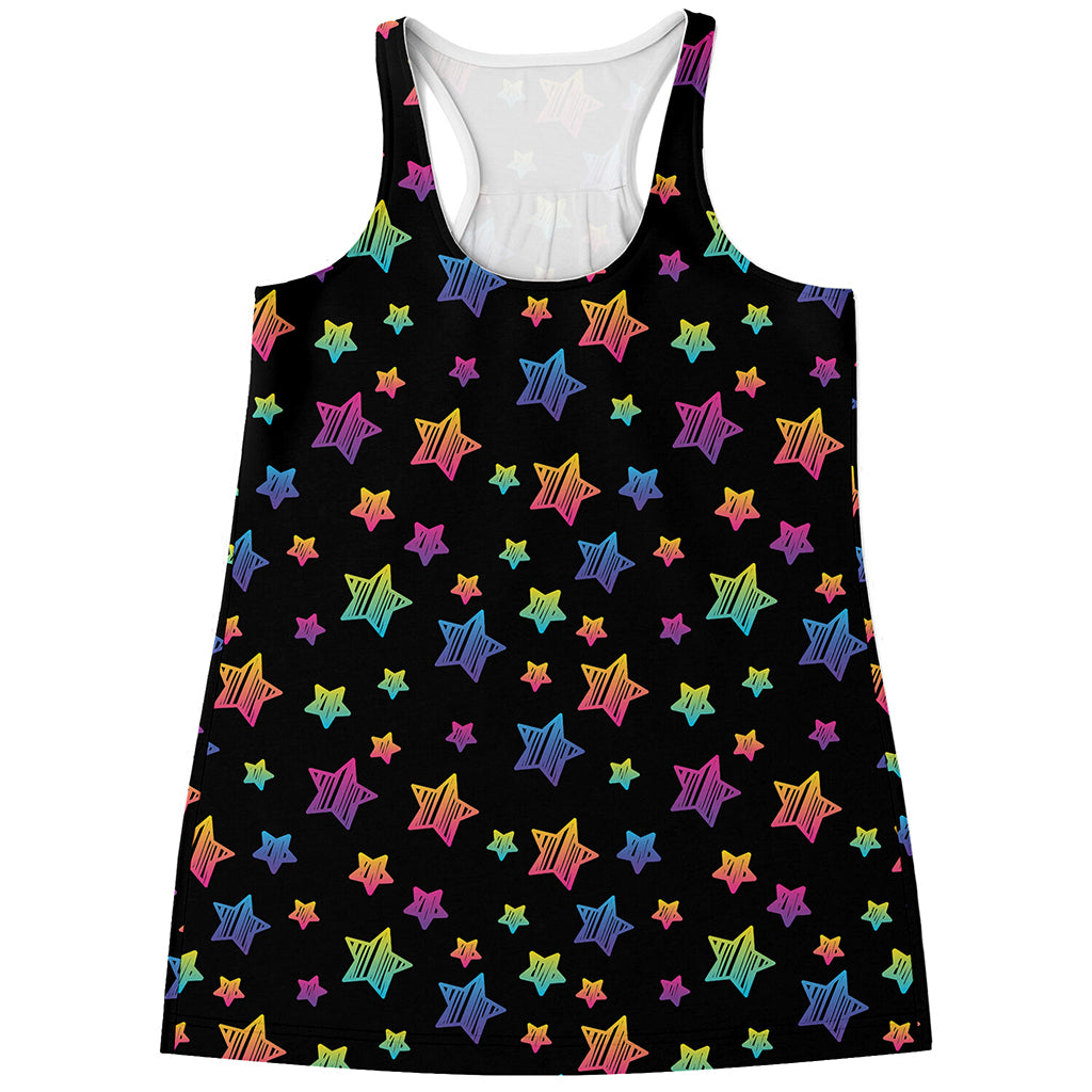 Rainbow Stars Pattern Print Women's Racerback Tank Top