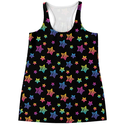 Rainbow Stars Pattern Print Women's Racerback Tank Top