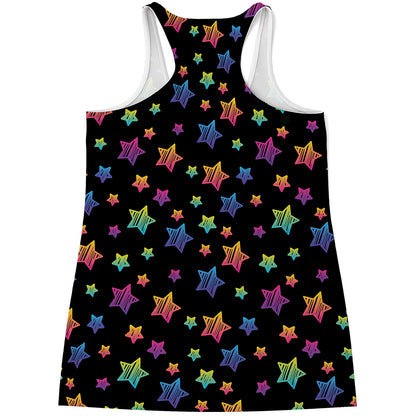 Rainbow Stars Pattern Print Women's Racerback Tank Top