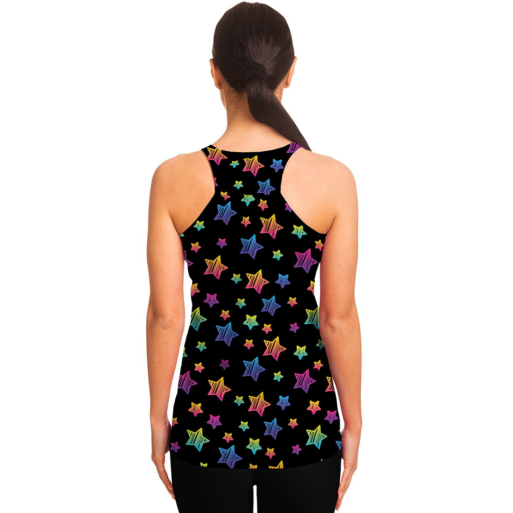 Rainbow Stars Pattern Print Women's Racerback Tank Top